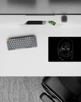 Black-and-red anime mouse pad 14x10 inches with neon Sharingan pop, calm before the storm vibe.