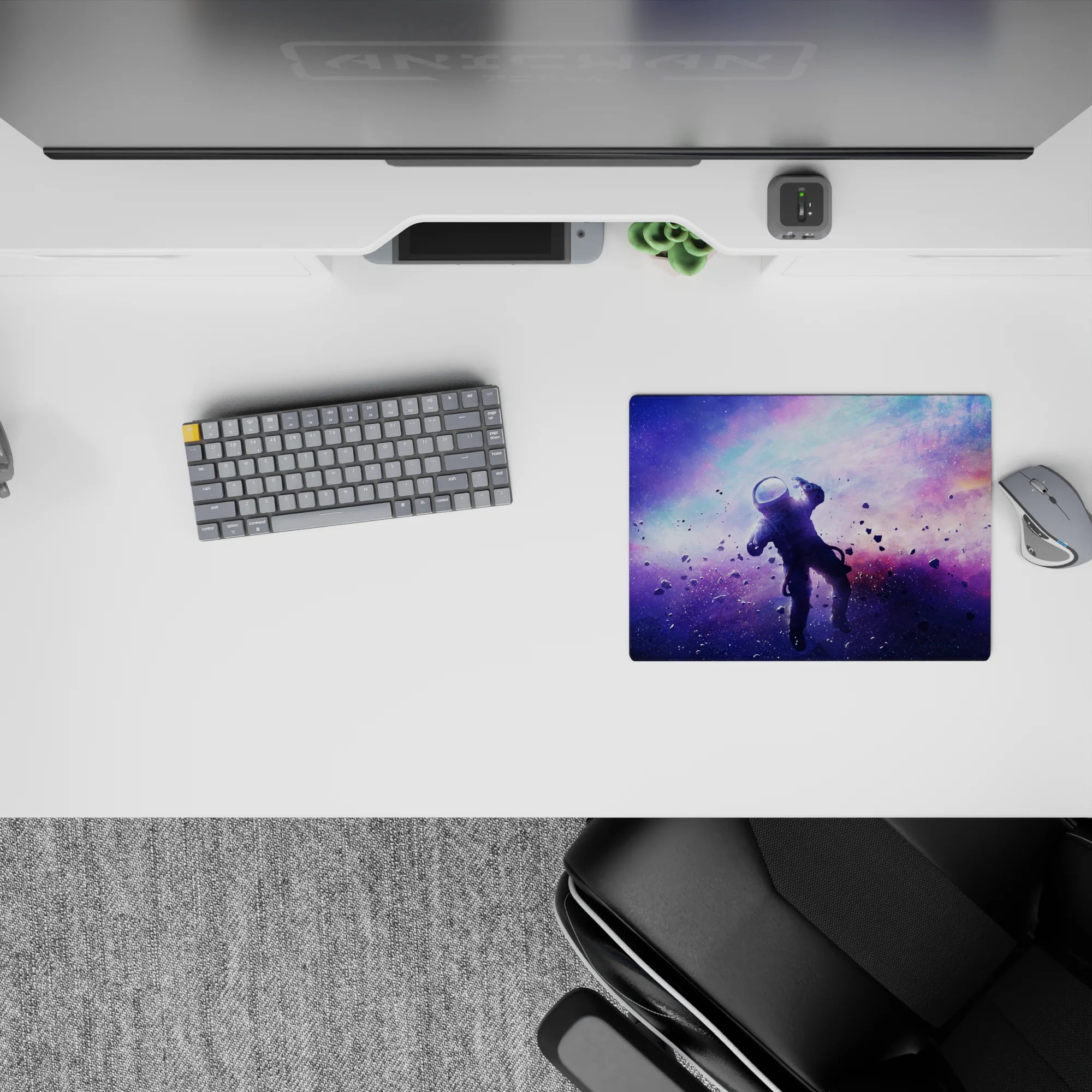 Violet-to-icy blue with soft pink haze, calming space mood classic mouse pad, 14x10 inches.