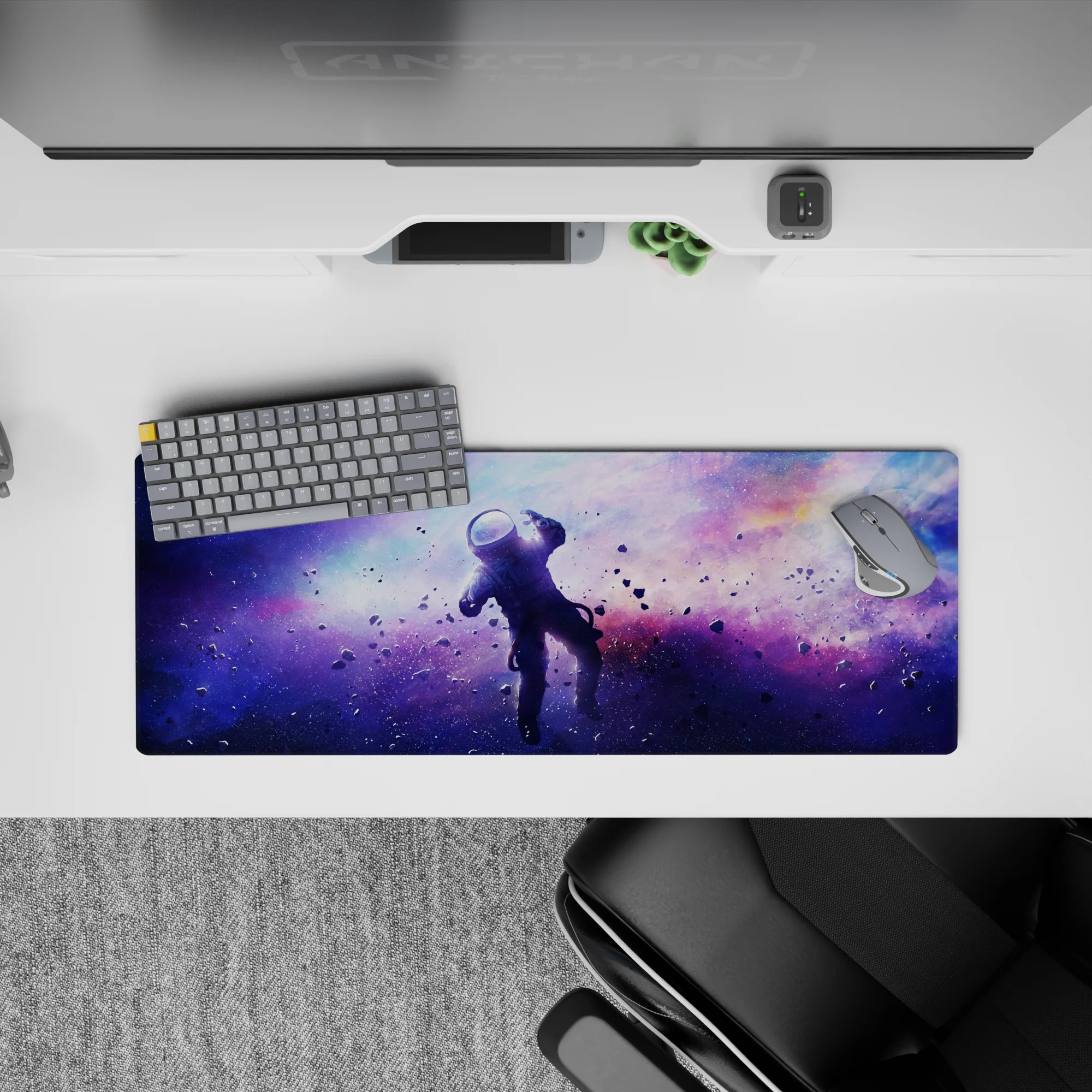 Violet, icy blue, and soft pink haze mouse pad 32x12 inches for a calm dreamy space vibe.