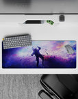 Violet, icy blue, and soft pink haze mouse pad 32x12 inches for a calm dreamy space vibe.