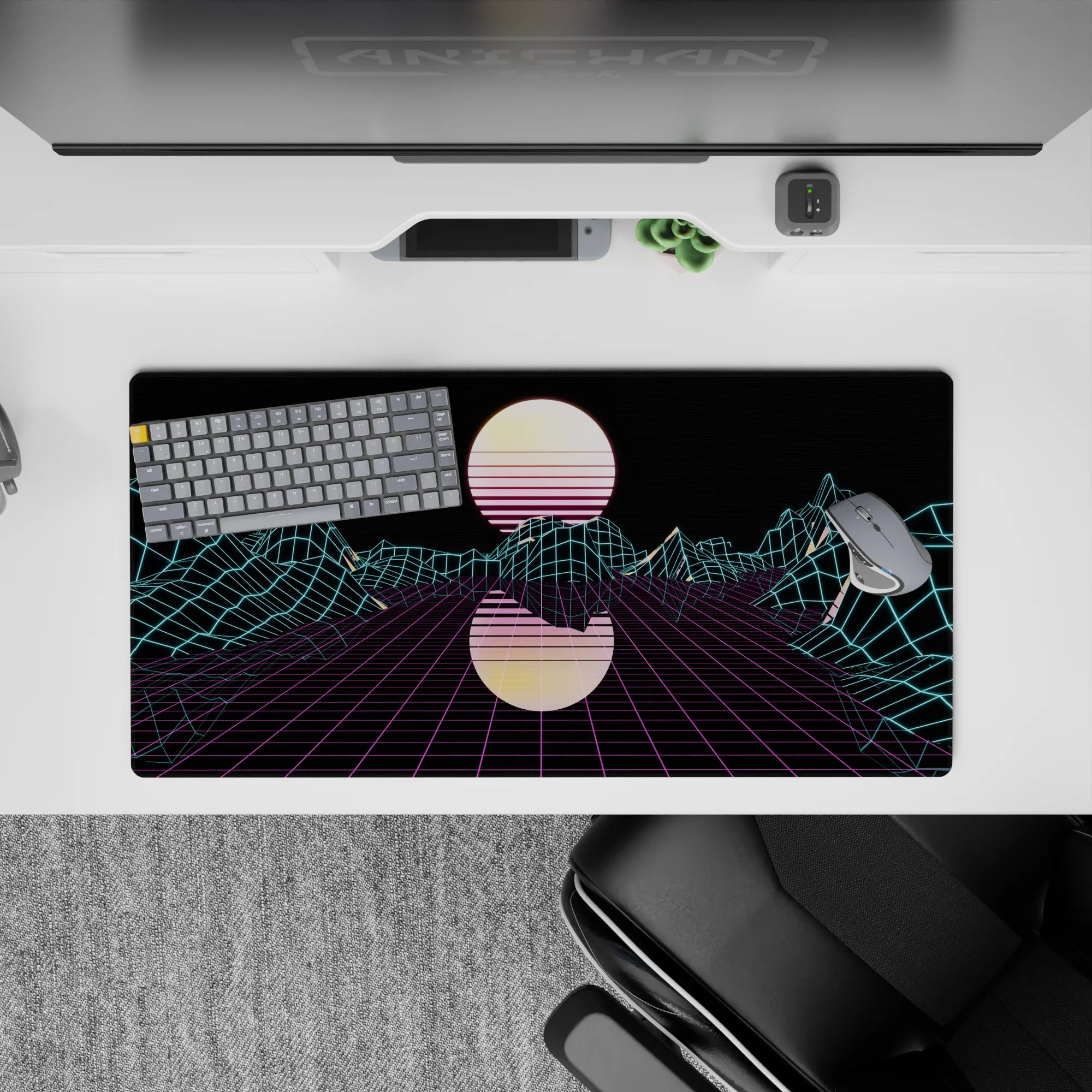 Retrowave - Vaporwave Deskmat | Mousepad | Deskpad - Neon Grid Mirage - AniChan