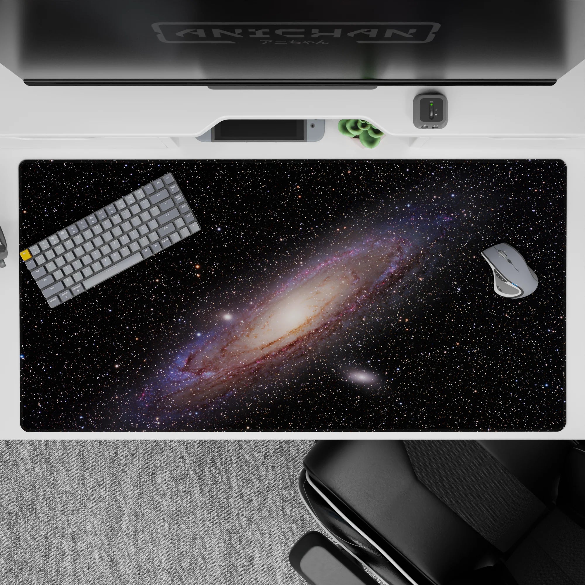 Calming purple and dusty blue desk pad 40x20 inches with warm beige glow for a dreamy mood.