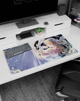 32x16 inches anime mouse pad showing a blonde girl making a wish as petals drift through a starry night.