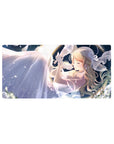32x16 inches anime girl mouse pad with blonde hair, ribbon accents, and flowing white dress in starlight.