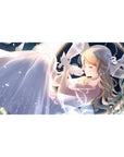 Anime girl desk pad 40x20 inches with moonlit romance art, blonde hair, ribbons, and flowing white dress.