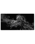 32x16 inches anime mouse pad with armored swordsman, sharp helmet lines, ink-splatter battle art.