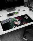 Anime desk pad 36x16 inches featuring a haunting stare, gritty textures, and eerie colors; perfect for anime fans.