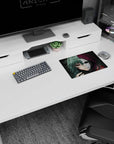 Anime mouse pad 14x10 inches featuring a haunting stare and eerie colors, showcasing duality of madness and calm.