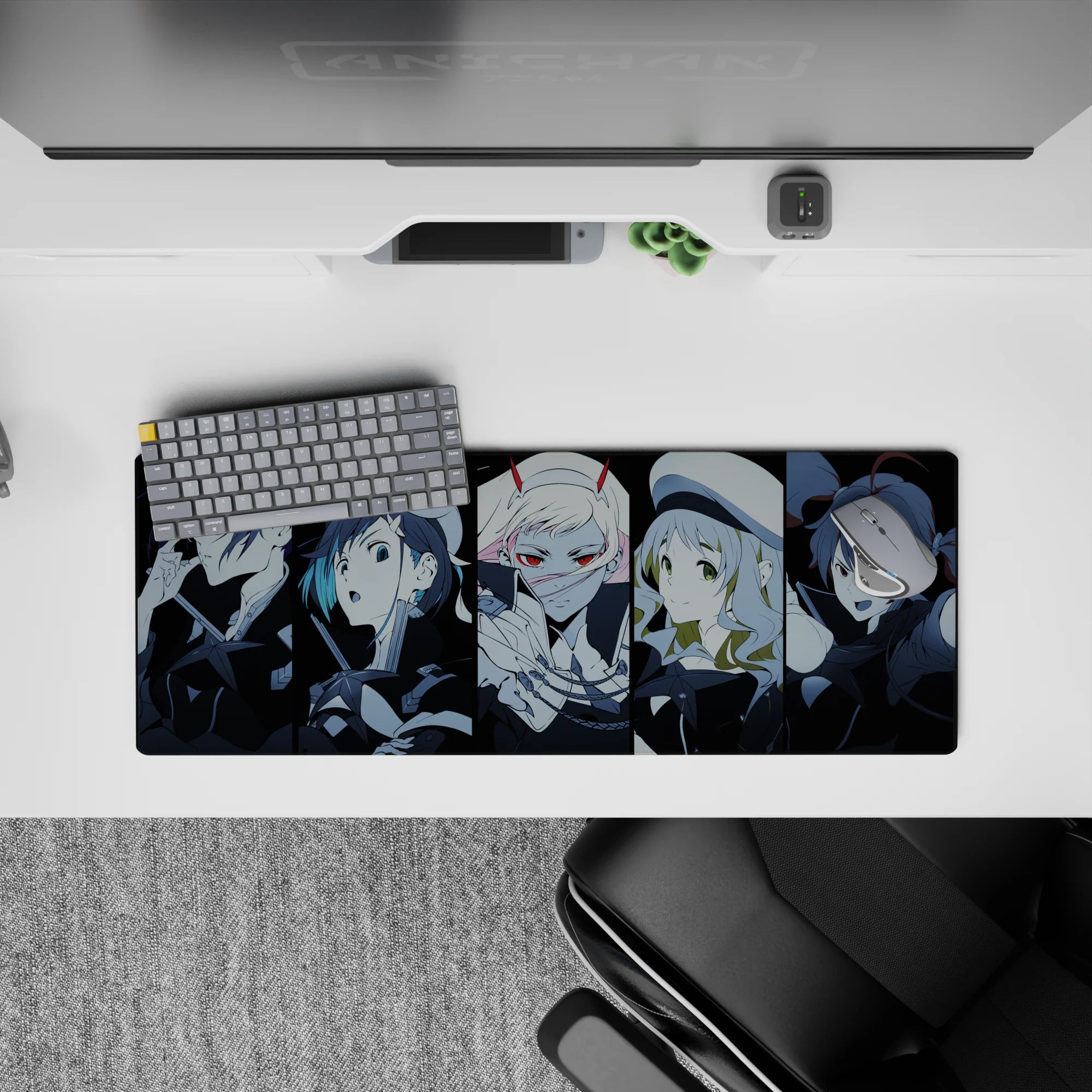 Anime mouse pad 32x12 inches featuring Parasite team from Darling in the Franxx with vibrant colors and detailed characters.