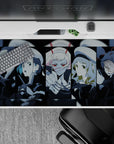 Anime desk pad 40x20 inches featuring Parasite team from Darling in the Franxx. Muted blues and blacks enhance details.