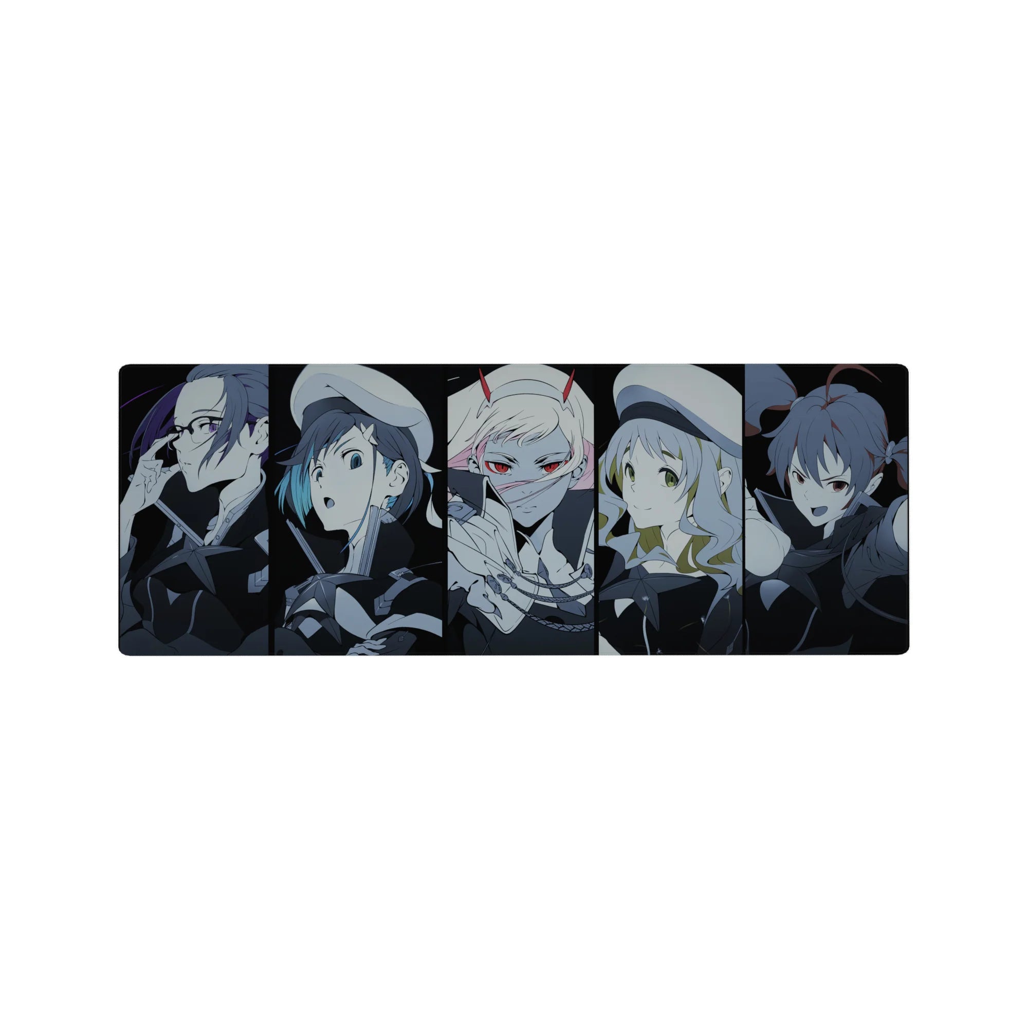 Anime mouse pad 32x12 inches featuring Parasite team from Darling in the Franxx, highlighting Zero Two, Hiro, and vivid details.
