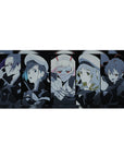 Anime mouse pad 36x16 inches featuring Parasite team from Darling in the Franxx, vibrant blues, blacks, and whites.