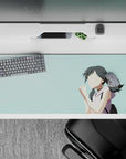 36x16 inches desk pad in pale teal with soft dreamy anime vibe, calm energy for study, gaming, or work.