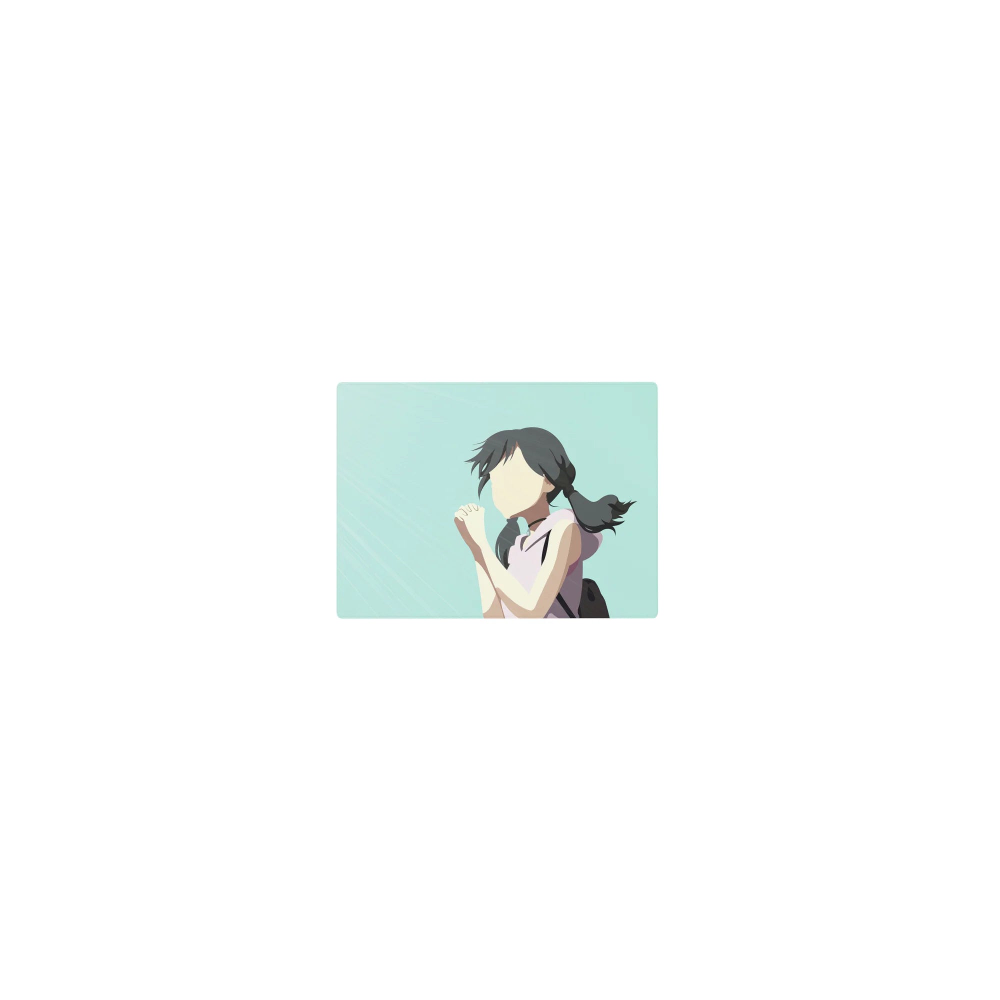 Classic anime girl mouse pad 14x10 inches with shy schoolgirl art and twin ponytails on a clean teal backdrop.