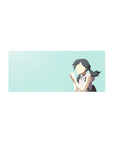 28x12 inches anime girl mouse pad with shy schoolgirl illustration, twin ponytails, hands clasped.