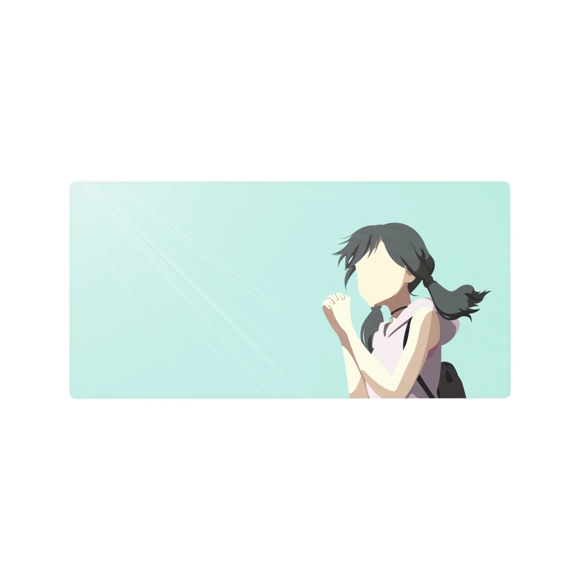 Anime girl mouse pad 32x16 inches with shy schoolgirl illustration and clean minimalist shapes for desk setup.