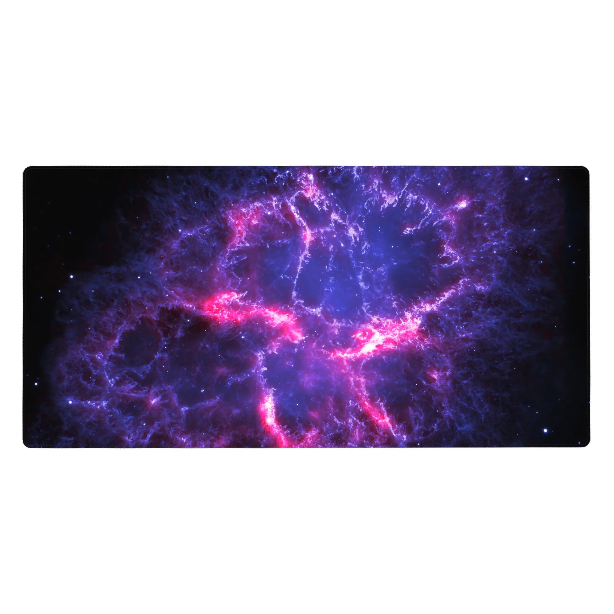 Galaxy print desk pad 40x20 inches with swirling starfield and neon stardust graffiti accents.