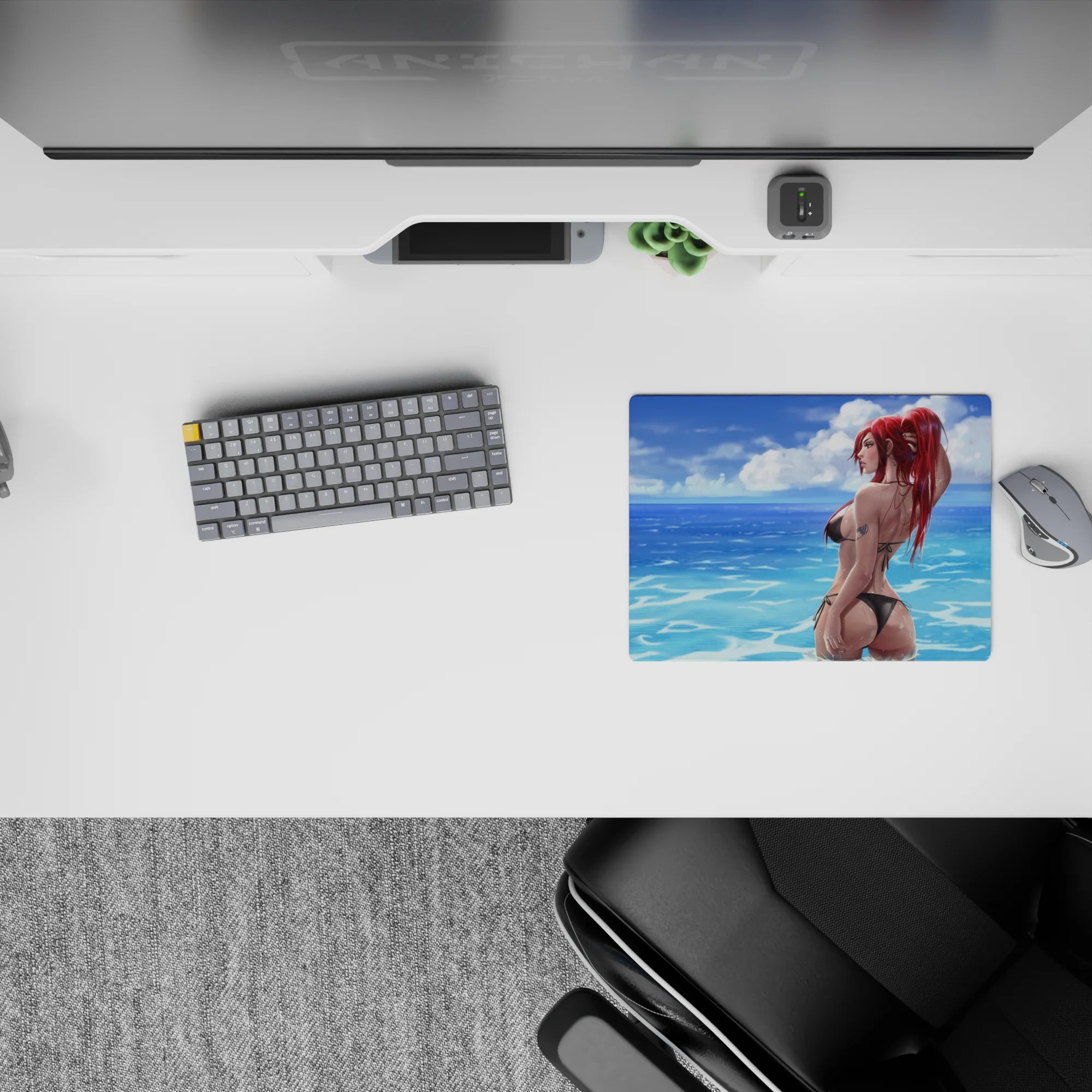 Ocean-blue calm anime mouse pad 14x10 inches with sunlit water ripples, soft clouds, and beach vibes.