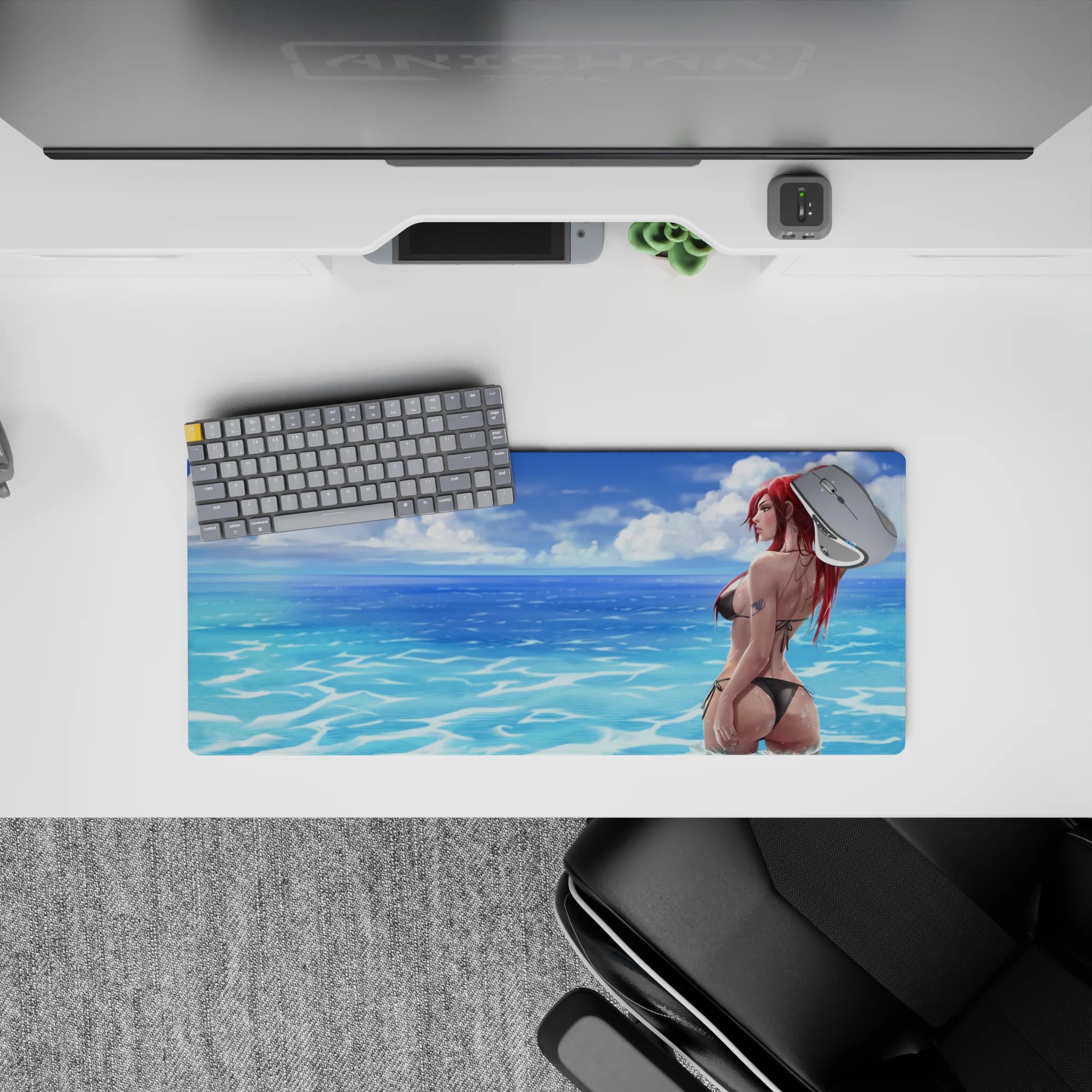 28x12 inches anime mouse pad in ocean-blue tones with sunlit water shimmer and relaxing seaside vibe.