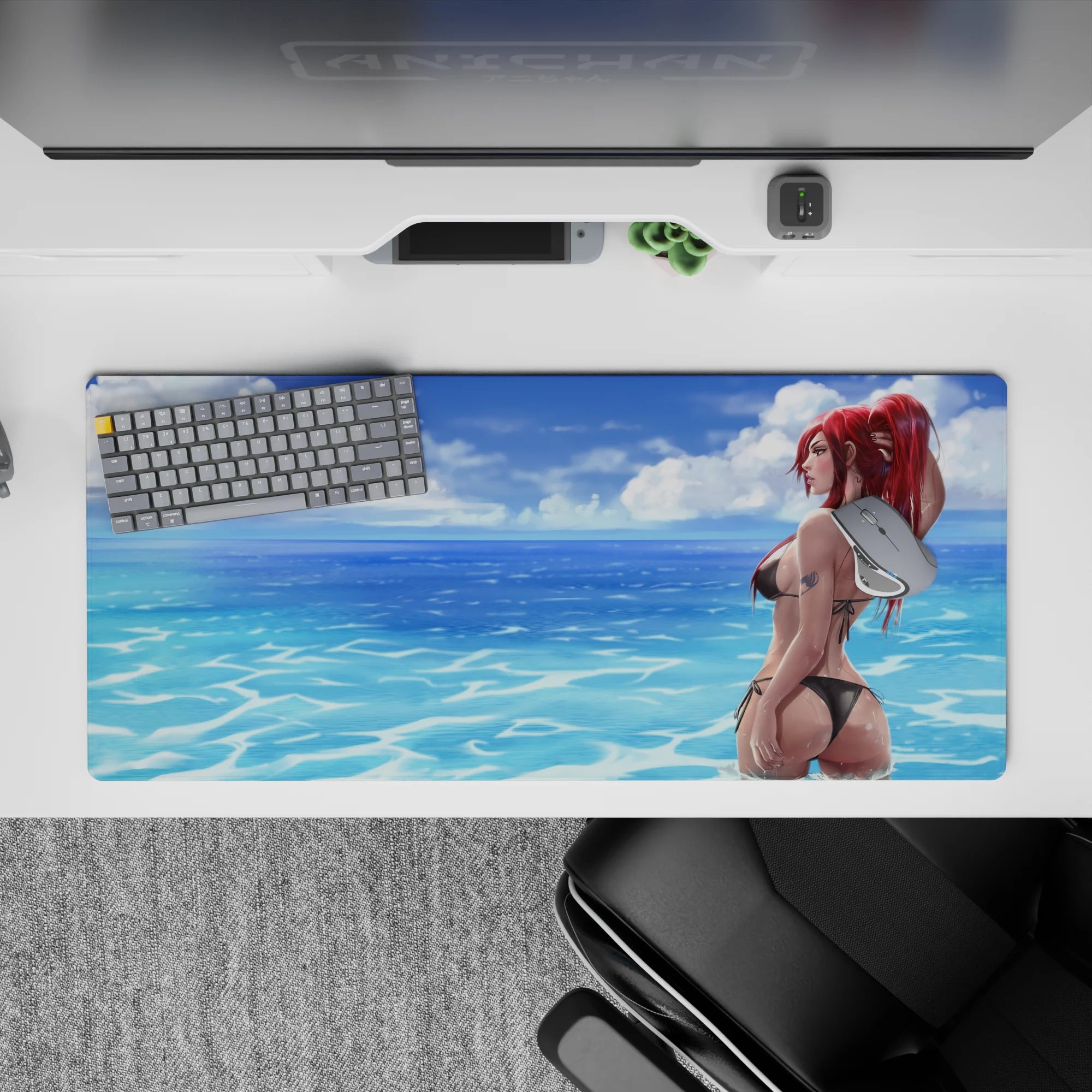 36x16 inches ocean-blue anime desk pad with sunlit water shimmer and calm beach-day vibe.