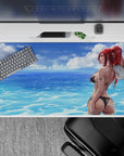 Ocean-blue calm anime desk pad 40x20 inches, sunlit ripples and soft clouds for a beach mood.