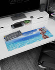 32x12 inches anime mouse pad featuring a red-haired girl in a black string bikini looking back by the sea.