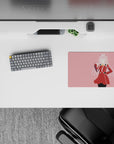 Anime mouse pad featuring Zero Two from Darling in the Franxx in red uniform, 14x10 inches, minimalist design.