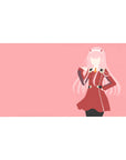 Anime mouse pad 40x20 inches featuring Zero Two in red uniform from Darling in the Franxx with bold pink accents.