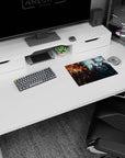 Anime mouse pad 14x10 inches showing short-haired commander centered among armored operatives in a sci-fi standoff.