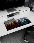 28x12 inches anime mouse pad featuring a short-haired commander centered among armored operatives in battle light.