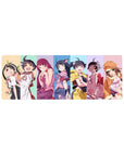 32x12 inches anime girl mouse pad with Monogatari-style lineup, clean studio look and cheeky poses.