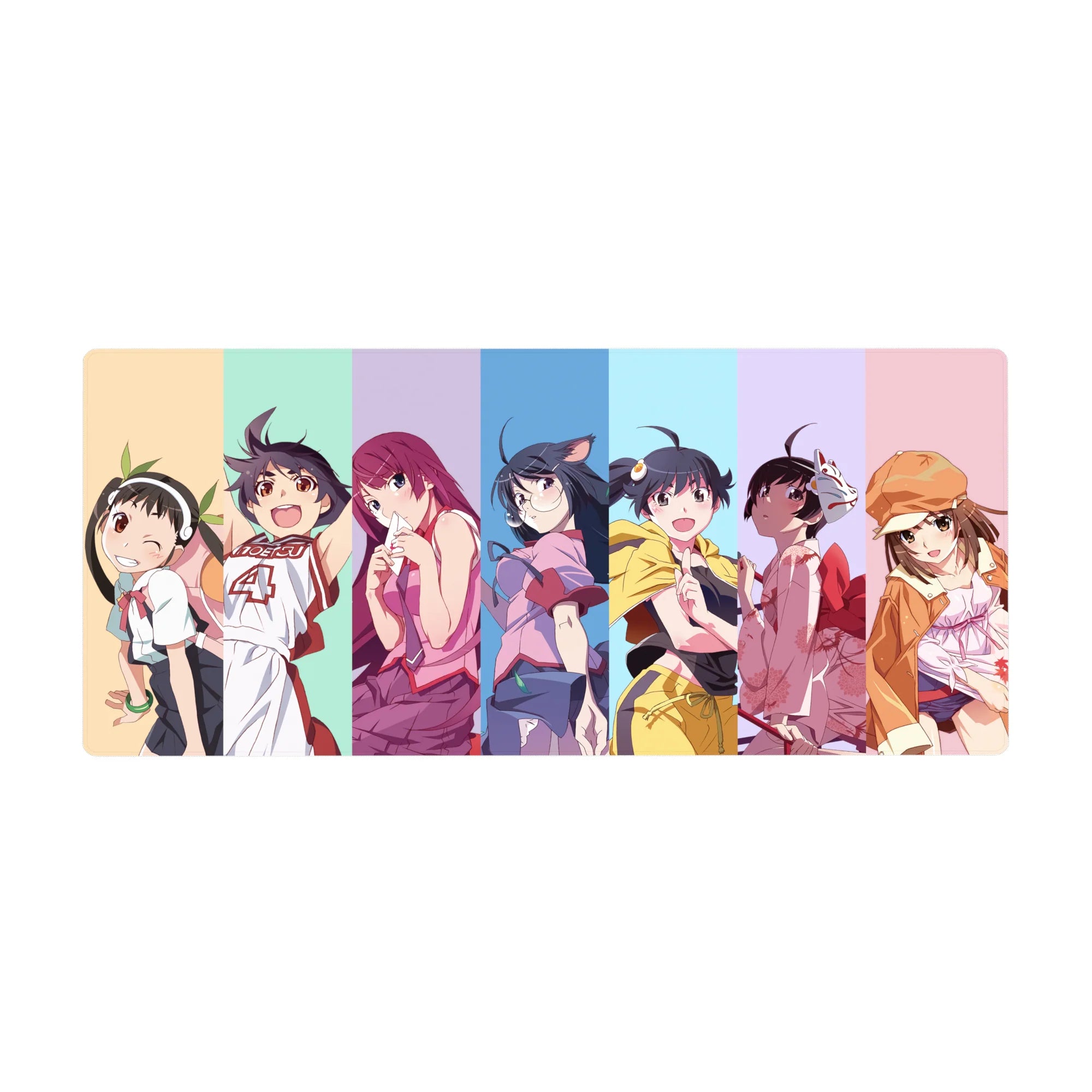 Anime girl desk pad 36x16 inches with lineup pose, clean studio style, crisp print for gaming setup.