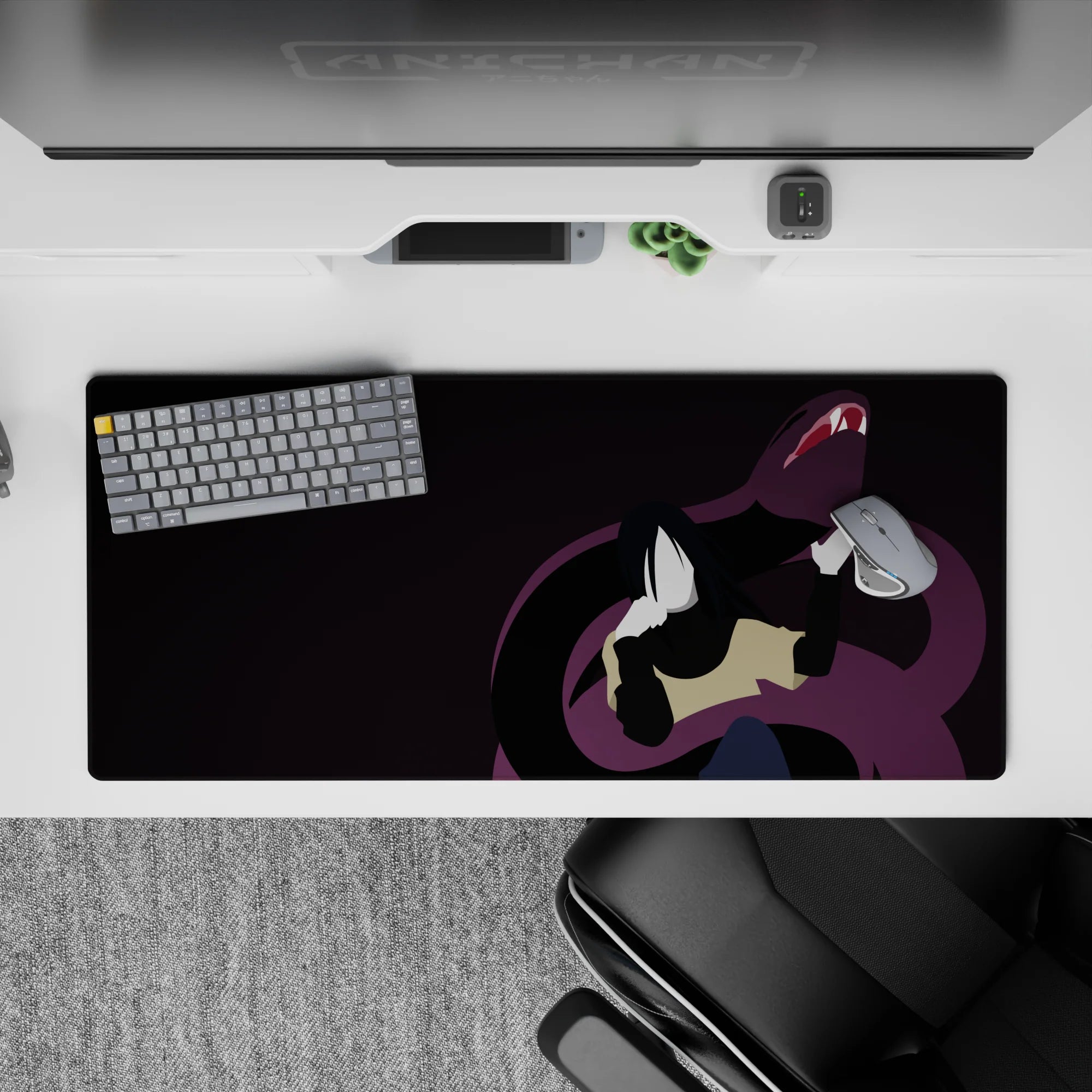 36x16 inches dark purple anime desk pad, silky moody tones with a clean, creepy late-night vibe.