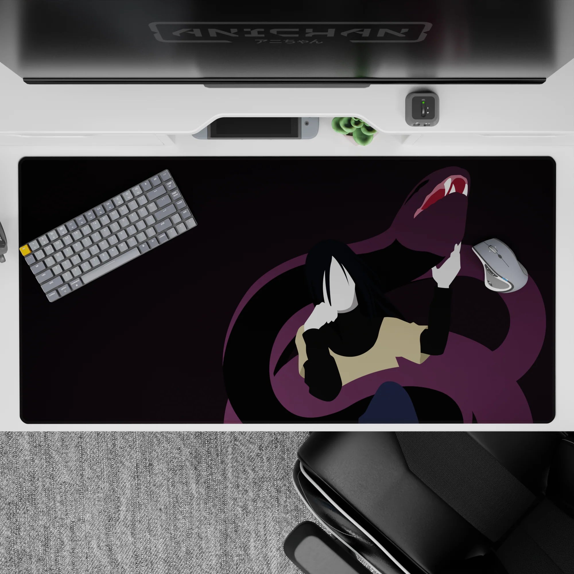 40x20 inches anime mouse pad in dark silky purples, moody clean look for late-night gaming setups.