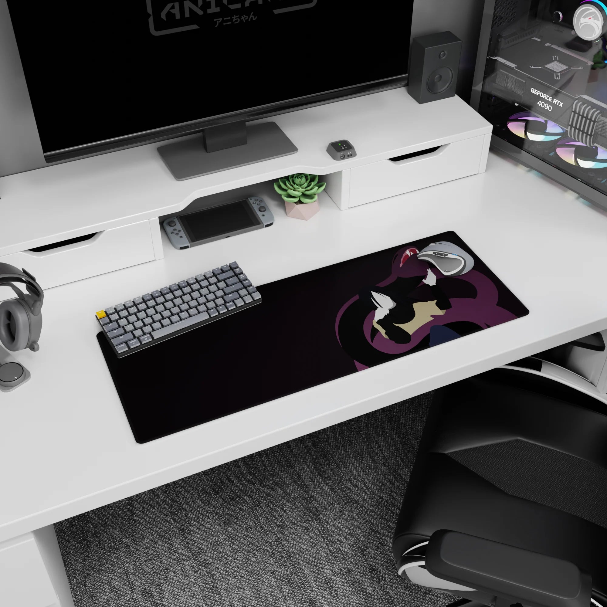 32x12 inches Naruto mouse pad featuring Orochimaru calm in front as a giant snake curls behind, fangs out.
