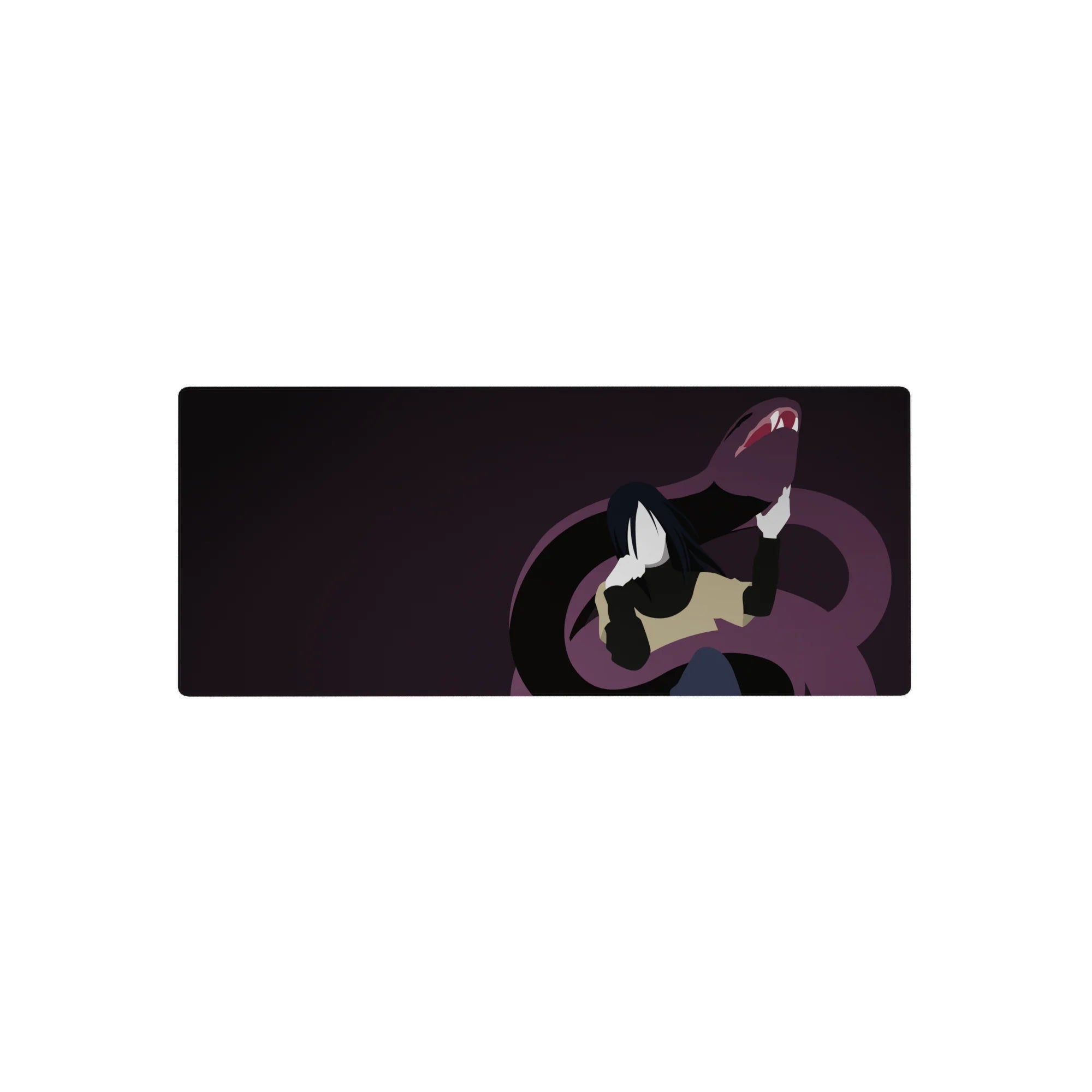 28x12 inches anime mouse pad with modern minimalist Orochimaru and a towering serpent arc backdrop.