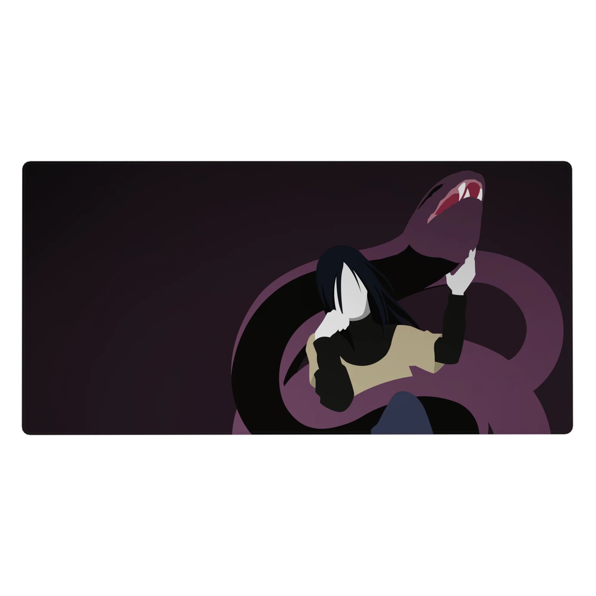 40x20 inches anime desk pad with Orochimaru and serpent arc, minimalist face, modern shadowed design.
