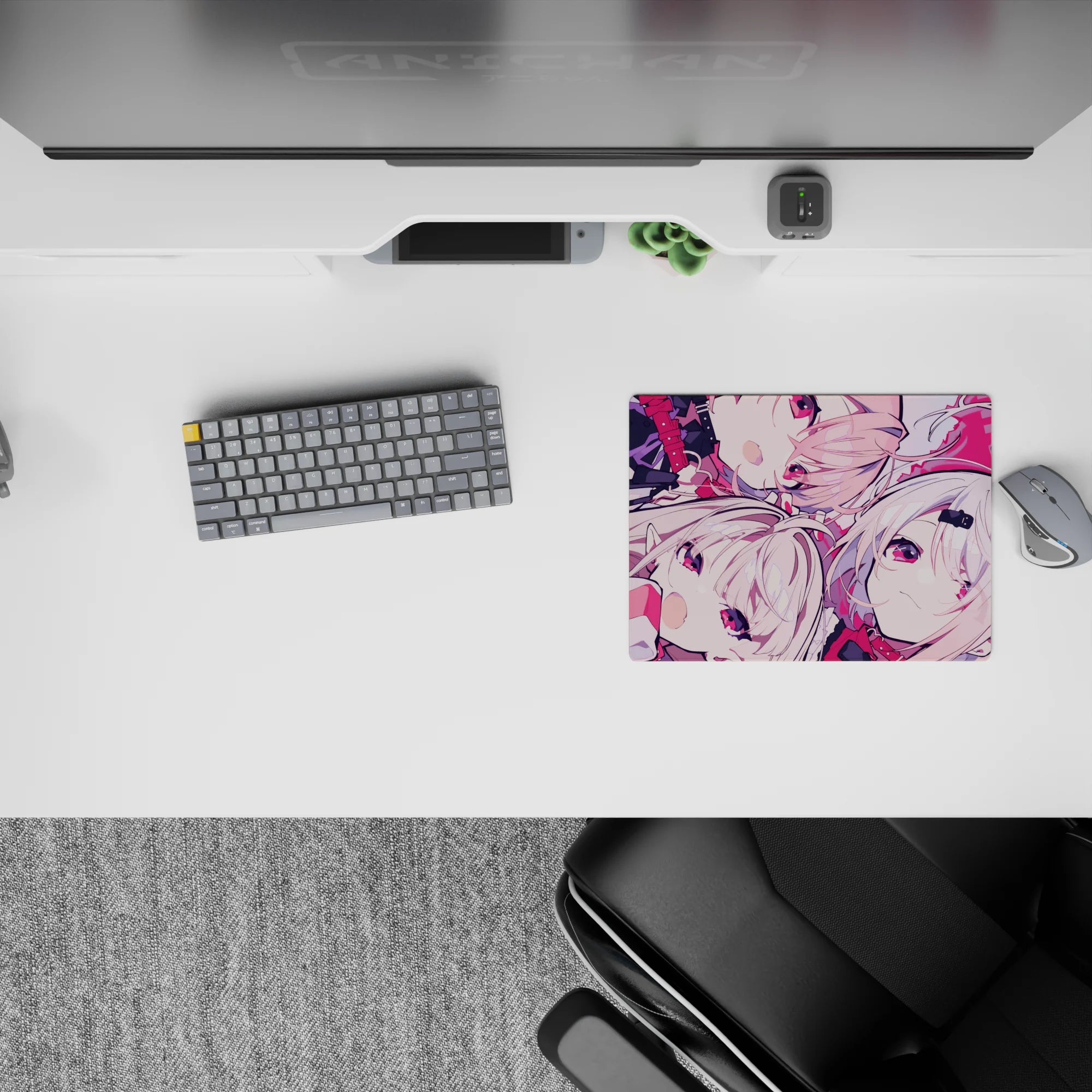 Pink and crimson anime girl mouse pad 14x10 inches with cozy best-friends chaos vibe and sweet contrast.