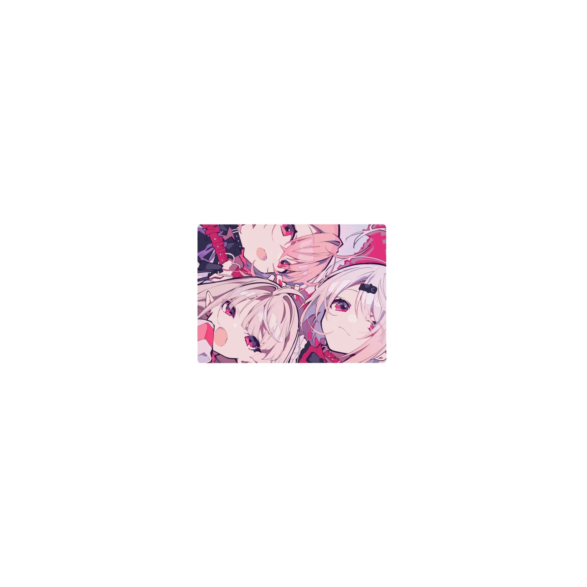 Classic anime girl mouse pad 14x10 inches with soft linework, ribbons, pale hair, and ruby eyes.