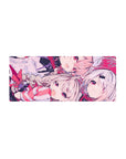 28x12 inches anime girl mouse pad with cute ribbons, pale hair, ruby eyes, and soft line art.