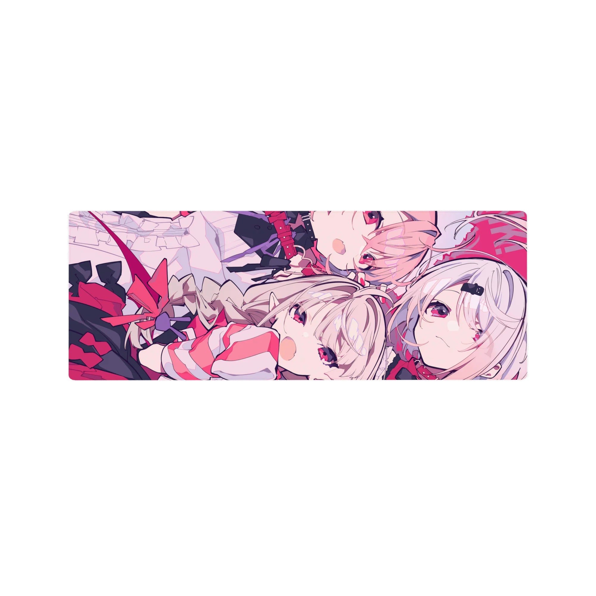 32x12 inches anime girl mouse pad with cute ribbons, pale hair, ruby eyes, and smooth tracking surface.