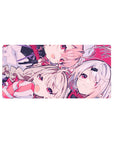 Anime girl mouse pad 32x16 inches with soft line art, pale hair, ruby eyes, and cute ribbons.