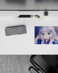 Pastel blue and lilac 14x10 inches anime mouse pad, cozy dreamy vibes with soft sparkle and petals.