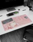 Anime mouse pad featuring Zero Two from Darling in the Franxx, 32x16 inches. Soft blush tones and pastel elegance.
