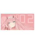 Anime mouse pad featuring Zero Two in soft blush tones, size 32x16 inches, perfect for fans of Darling in the Franxx.