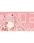 Anime desk pad featuring Zero Two from Darling in the Franxx, 40x20 inches, in soft pastel tones and elegant design.