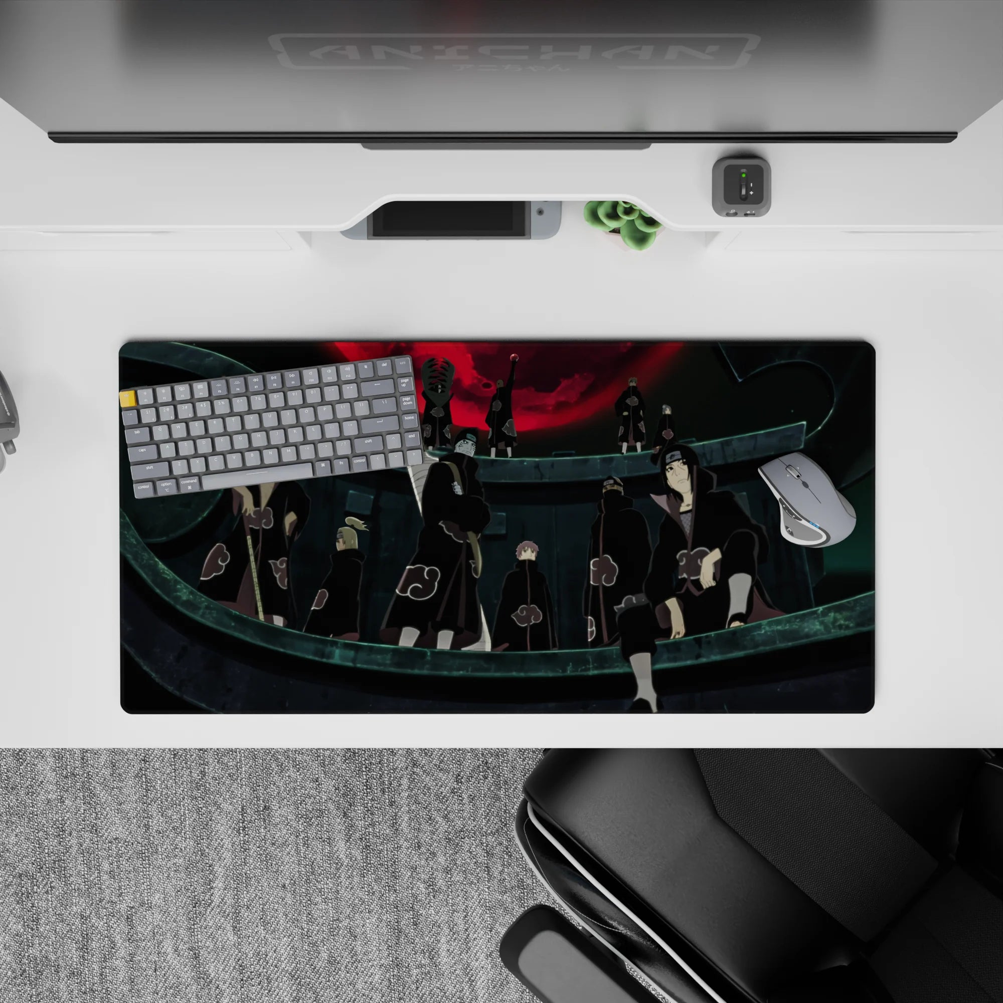 Black and red Akatsuki mouse pad 32x16 inches, bold crimson moon vibe for gaming and late-night grind.
