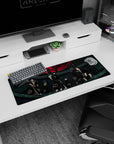 Itachi Uchiha and Akatsuki lineup under a giant red moon on an anime mouse pad 32x12 inches.
