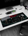 Itachi Uchiha and Akatsuki lineup desk pad 36x16 inches under a giant crimson moon background.