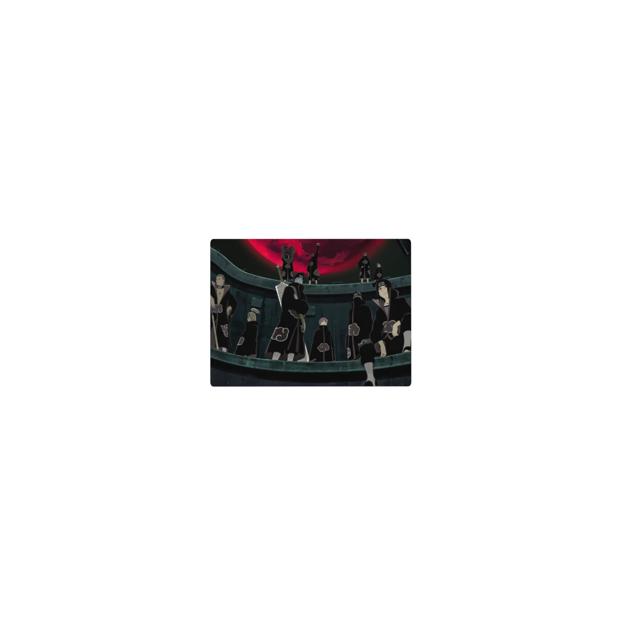 Naruto Shippuden Akatsuki group classic anime mouse pad, red clouds and crimson moon, 14x10 inches.